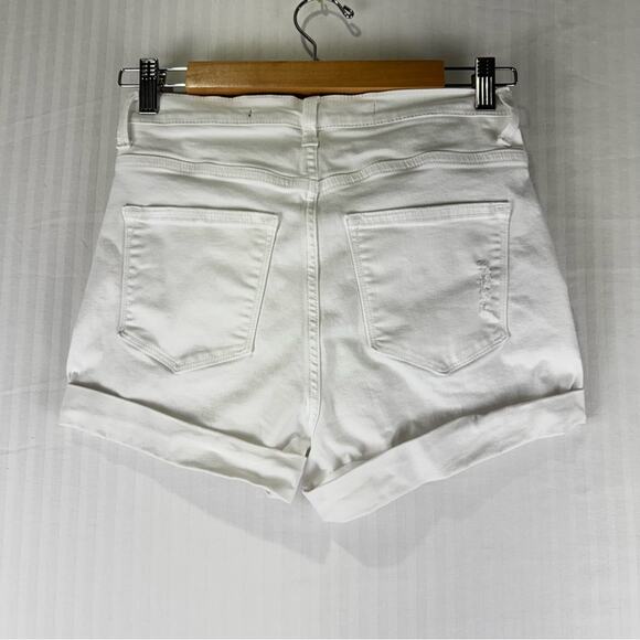 Hudson Harper White Denim Distressed Jean Shorts High-Rise Cuffed Hem Size 28 - Picture 3 of 4